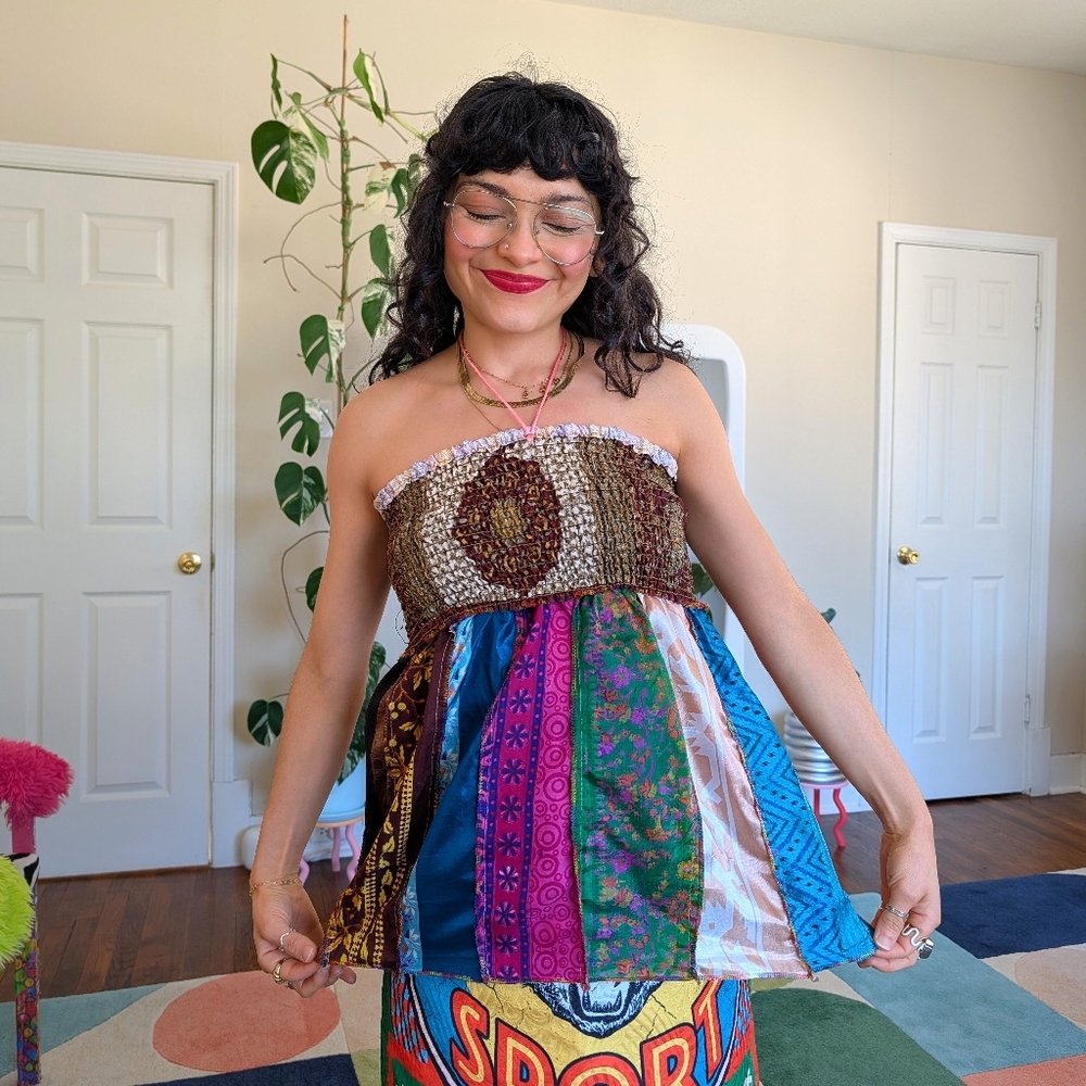 Colorful Patchwork Strapless Top - image 2